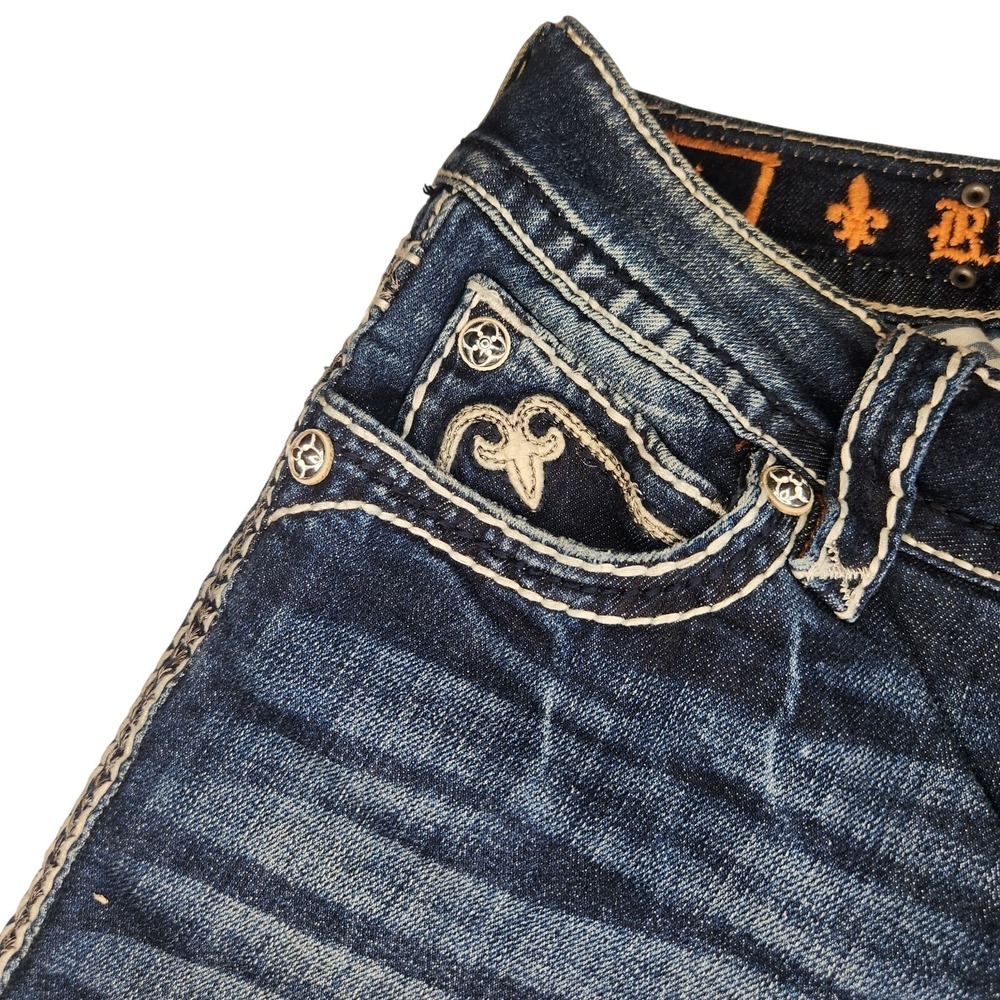 ROCK REVIVAL Noelle Capri Jeans Womens 25 Dark Blue Denim Embellished Rhinestone - Picture 4 of 15